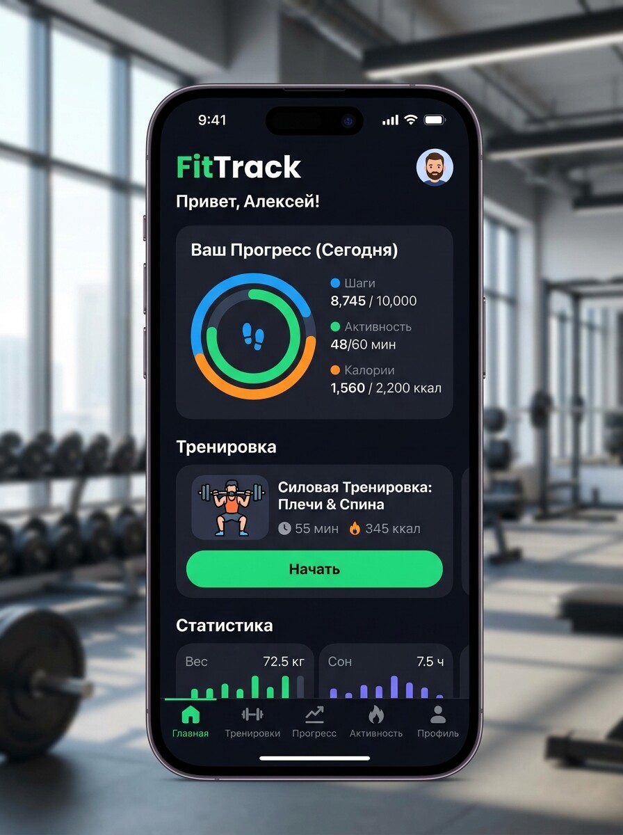 Интерфейс приложения FitTrack